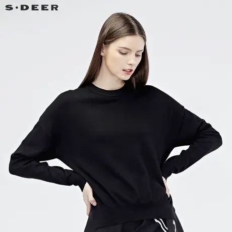 sdeer圣迪奥2019秋女纯色圆领前短后长下摆落肩袖毛衣S19183527图片