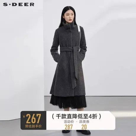 sdeer圣迪奥女装外套秋冬立领收腰仿羊羔绒长款大衣S223Z1856图片
