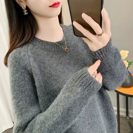 2024秋冬新款软糯圆领长袖毛衣女加厚保暖套头针织衫深秋初冬穿搭商品大图