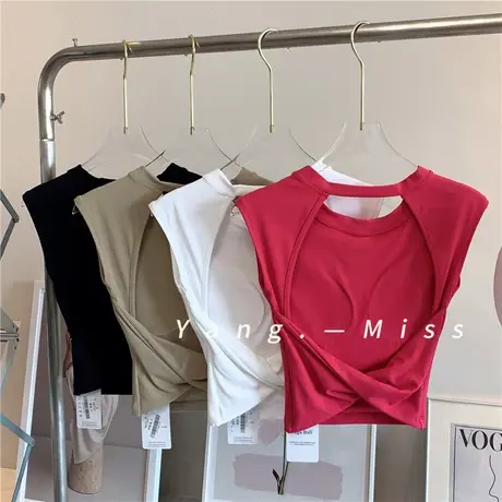 A字型剪裁收腰无袖瑜伽背心固定罩杯镂空美背运动辣妹内衣女上衣商品大图