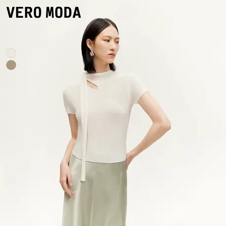 Vero Moda针织衫女24秋季新款镂空绑带短袖透气百搭通勤324345010商品大图