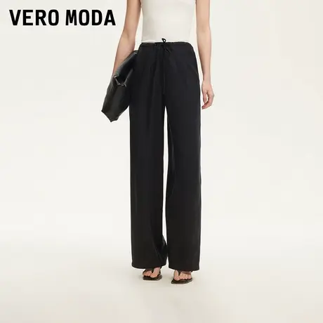 Vero Moda奥莱休闲裤女2025夏季新款纯色垂坠感腰部压褶长裤裤子商品大图