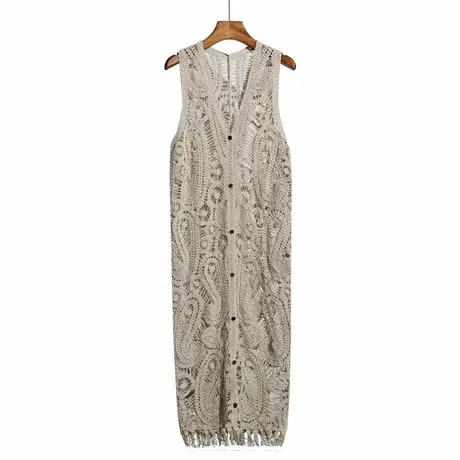 长款镂空针织背心连衣裙女夏季新款波西米亚度假无袖钩花上衣外穿图片