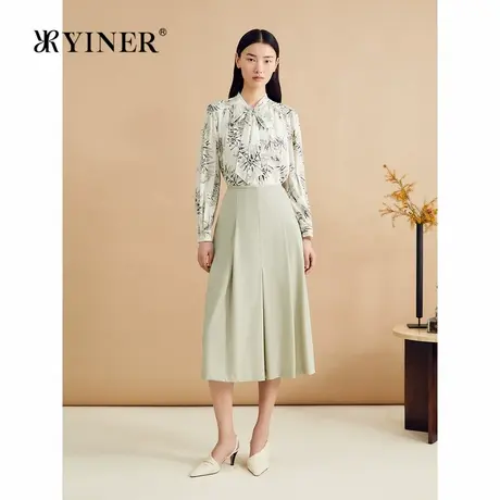 【桑蚕丝】YINER音儿秋季优雅微醺感印花真丝衬衫上衣图片