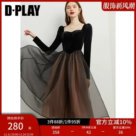 DPLAY秋冬连衣裙赫本风丝绒连衣裙黑色礼服裙冬季公主裙晚礼服图片