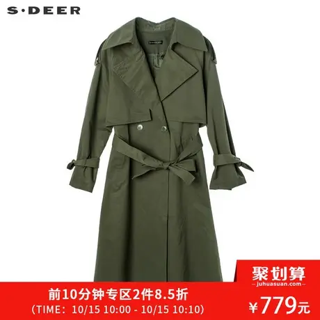 sdeer圣迪奥2018冬装新款经典军绿翻领腰带及膝风衣外套S18461872😫商品大图