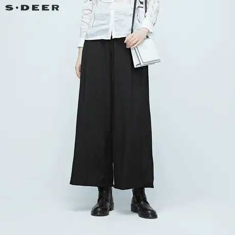 sdeer圣迪奥 🏜女装黑色松紧阔腿长裤S20280808商品大图