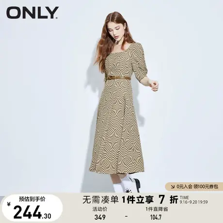 【买4免1】ONLY奥莱休闲腰带拉链方领A字过膝连衣裙女商品大图