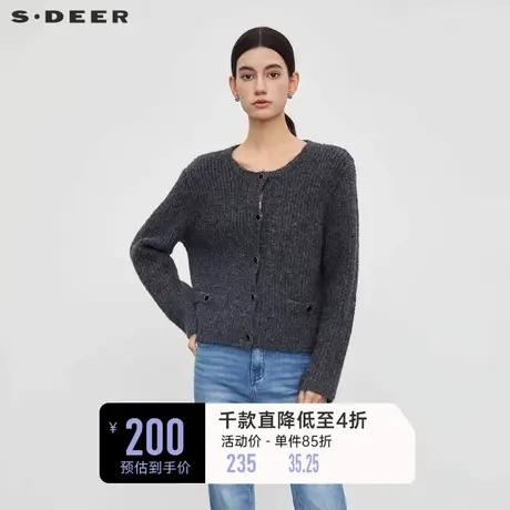 sdeer圣迪奥女装复古罗纹圆领开衫针织衫S23463506🈲商品大图