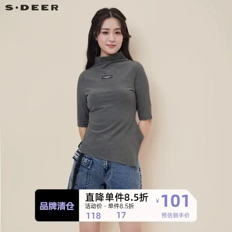 sdeer圣迪奥女装个性半高领字母胶印不规则短袖T恤S21280111🐜商品大图