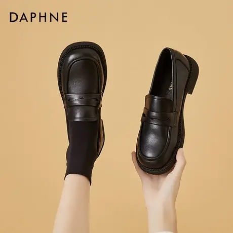 Daphne/达芙妮小皮鞋女2021年秋冬新款真皮厚底乐福鞋女jk制服鞋商品大图