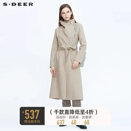 sdeer圣迪奥冬季立领斜襟不规则长款通勤纯色毛呢大衣女S20481862🗽商品大图