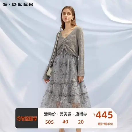 sdeer圣迪奥女装V领抽绳印花针织衫连衣裙套装S232Z1413🛌商品大图