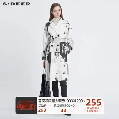 sdeer圣迪奥女装西装领字母印花双排扣收腰毛呢大衣S20481843🧕商品大图