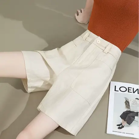 莱赛尔天丝牛仔短裤女夏季薄款高腰显瘦宽松休闲a字四分阔腿热裤商品大图