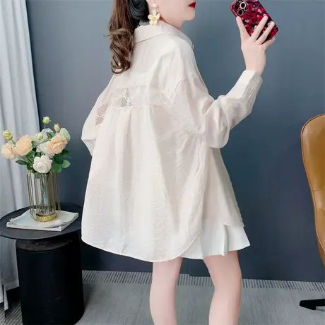 超火小个子长袖防晒衬衫女春季2025新款宽松显瘦百搭薄款外套上衣商品大图