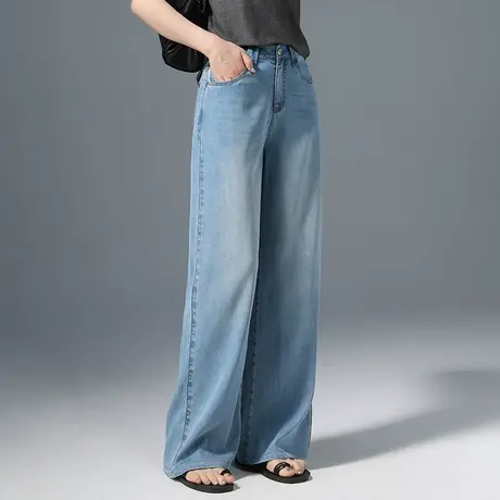 冰丝阔腿牛仔裤女夏高腰直筒宽松2025新款夏季薄款天丝拖地裤垂感商品大图
