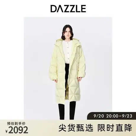 DAZZLE地素奥莱冬黄色绗缝连帽中长款菱格泡芙面包羽绒服外套女图片