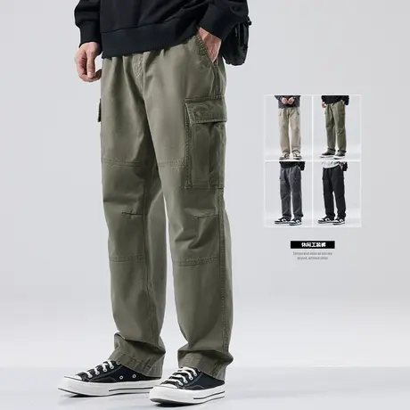 hansca秋季新款工装裤男士潮牌直筒休闲裤宽松大码纯棉运动长裤子商品大图