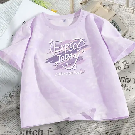 KMV真维斯扎染短袖t恤夏季新款休闲透气垂感小个子内搭短款女上衣商品大图