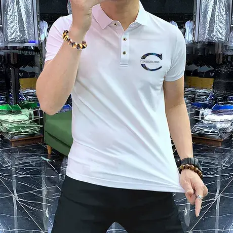 夏季新款男士Polo衫短袖t恤翻领半袖男装上衣舒适休闲轻奢白色图片