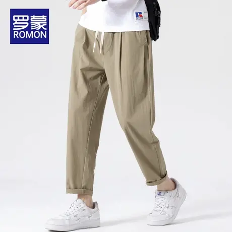 罗蒙男士休闲裤夏薄款冰丝裤子男2025新款宽松时尚百搭九分裤男款图片
