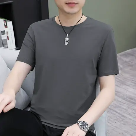 莫代尔冰丝短袖t恤男装夏季速干凉感圆领纯色上衣服半袖透气体恤商品大图
