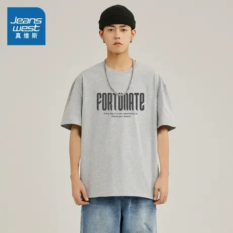 JR真维斯男女同款上衣 2025夏季新款220g重磅纯棉宽松休闲短袖T恤商品大图