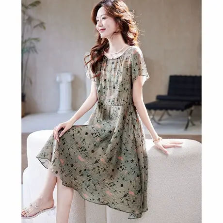 宝诗黎【新品价258元】系带收腰印花连衣裙NS2081商品大图