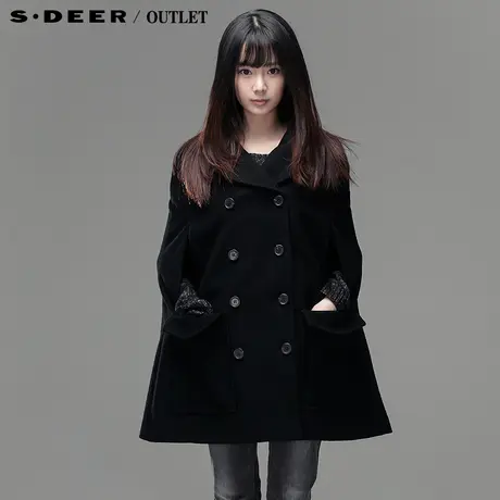 sdeer圣迪奥2014新款女春装宽松双排扣羊毛呢大衣斗篷外套3381780图片