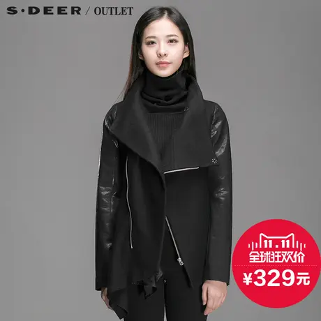 sdeer迪奥女2017冬装酷感亮皮拼接不规则个性摆短款外套S14482228图片