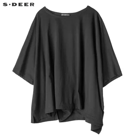 sdeer圣迪奥2019春装套头圆领不规则底摆纯色短袖T恤女S18180206图片