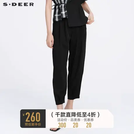 sdeer圣迪奥女装休闲压褶插袋黑色宽松长裤S222Z0814图片