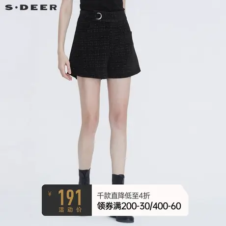 sdeer圣迪奥冬季女装复古时尚撞色格纹插袋A字短裤靴裤S20460901图片