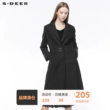 sdeer 圣迪奥 女装平驳领胸针不规则镂空纯色毛呢大衣S19481822图片