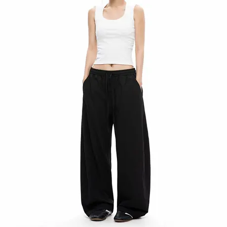 美式纯色宽松直筒阔腿裤女2025夏季新款显瘦垂感百搭运动弯刀长裤商品大图