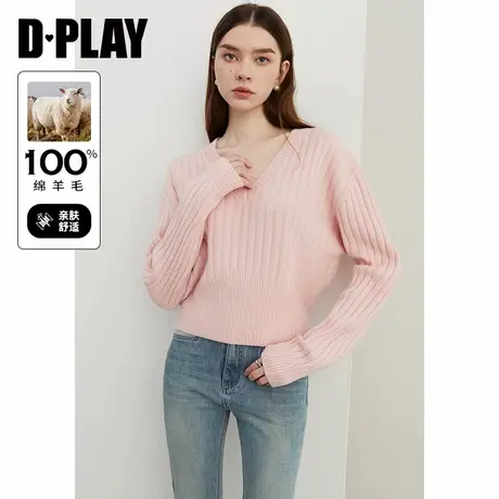 DPLAY冬季新款慵懒粉色针织衫100羊毛加厚毛衫毛衣女小衫商品大图