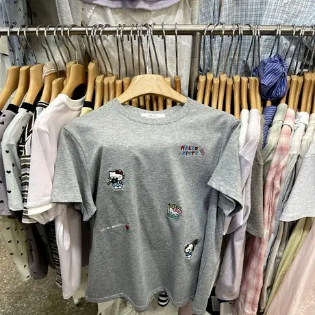 十三行2025春夏新款韩系卡通刺绣圆领短袖t恤女宽松显瘦百搭上衣图片