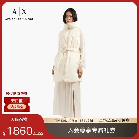 ARMANI EXCHANGE/阿玛尼女士满印Logo中长款连帽拉链无袖马甲外套商品大图