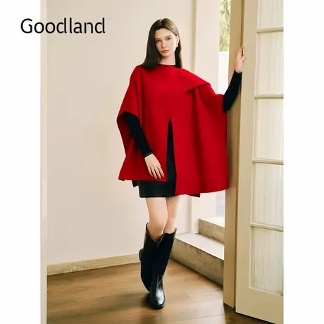 【100美丽诺羊毛】Goodland美地2024冬季新款斗篷式设计毛呢外套商品大图