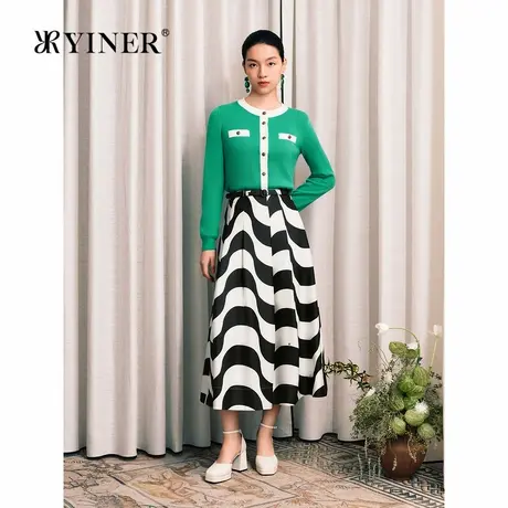 【100美丽诺羊毛】YINER音儿秋季16针撞色香风毛针织衫商品大图