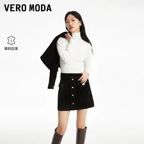 Vero Moda半身裙2025秋季新款蝴蝶金属装饰A字短款皮裙325311001商品大图