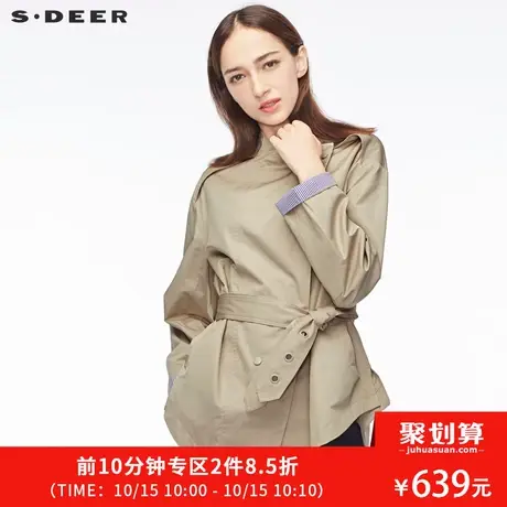 sdeer圣迪奥女休闲新潮斜襟系带袖口翻边设计立领外套S18382241😫商品大图