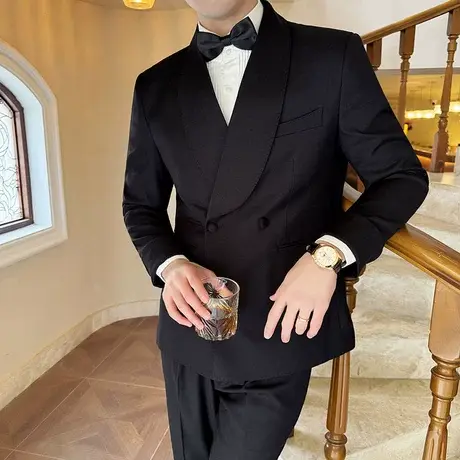 新中式国风西服套装男春季青果领西装外套新郎结婚宴会礼服两件套商品大图