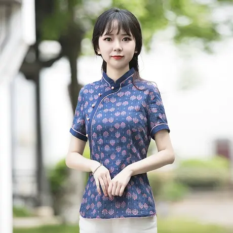 筠雅唐装女装高端中国风改良旗袍上衣年轻复古短袖中式禅意女装商品大图