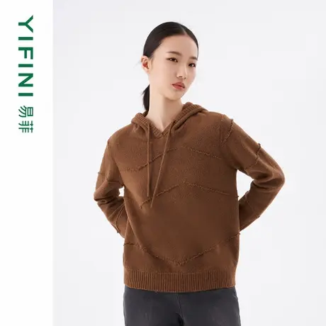 [专柜同款]Yifini易菲抽绳连帽百搭宽松针织卫衣女休闲简约上衣冬商品大图
