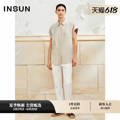 INSUN恩裳专选夏季简约廓形感宽肩亚麻衬衫商品大图
