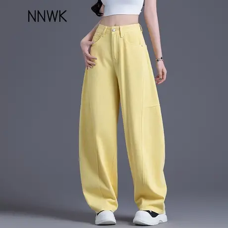 美式黄色弯刀牛仔裤女2025新款夏季薄款女裤高腰宽松显瘦镰刀裤子商品大图