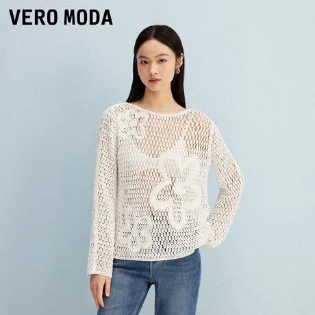 Vero Moda针织衫2025秋季新款含棉镂空网眼钩织花形上衣325324010商品大图