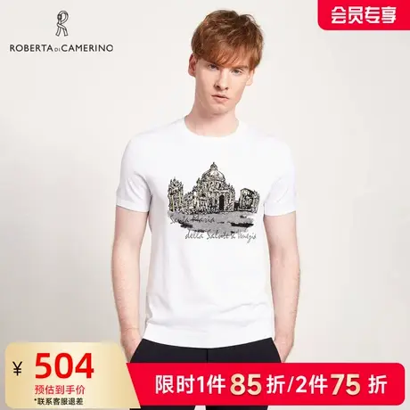 [时尚印花]ROBERTA诺贝达男装男士短袖T恤夏季新款桑蚕丝休闲T恤商品大图